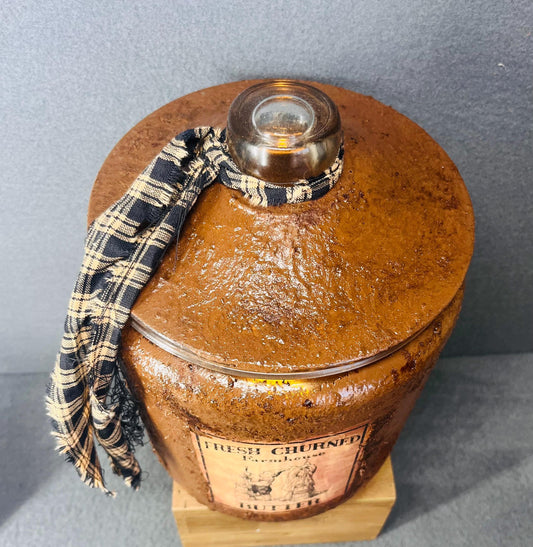 Sweet Butter Grungy Rustic Jug with Battery Powered Candle, Farmhouse Decor, Cozy Home Accent, Vintage Style Lighting