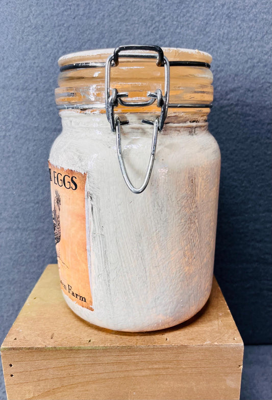 Rustic White Egg Jar with Battery Candle - Farmhouse Decor, Cozy Ambient Light, Decorative Lantern for Home & Wedding