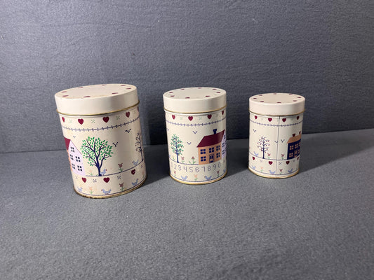 Vintage 1980s Metal Canister Set of 3 - Retro Kitchen Decor - Tin Storage Containers for Home & Office