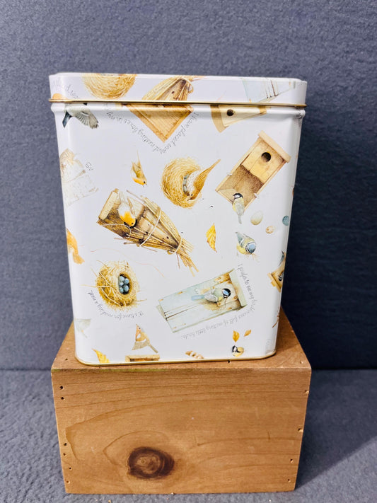 Marjolein Bastin Bird Square Tin, Decorative Tin Storage Box for Home and Garden, Unique Gift Idea & Collectible Bird Art