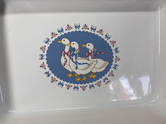 Vintage Lasagna Dish - Treasure Craft Made in USA, Ribbon Geese Pattern, Collectible Bakeware, Perfect for Serving & Decor