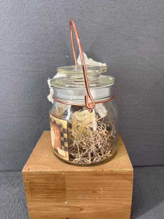 Primitive Glass Jar with Battery Candle| Rustic Primitive kitchen pantry jar - country farmhouse home decor