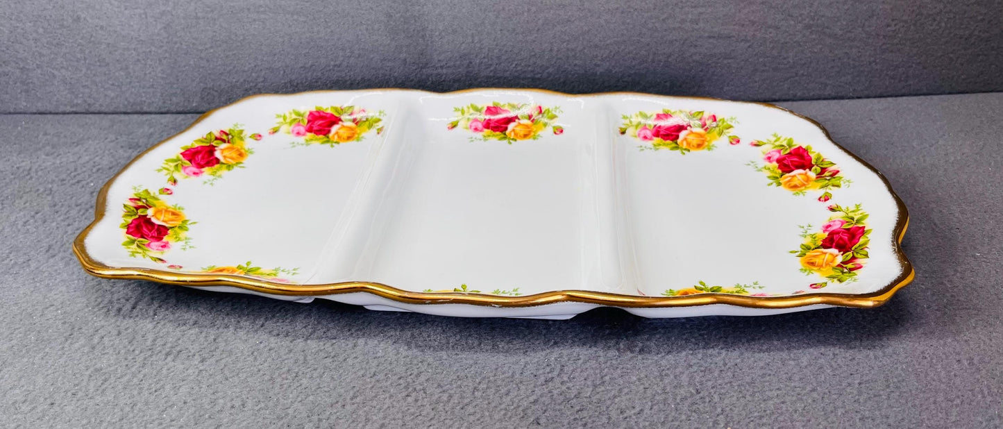 Royal Albert China OLD COUNTRY ROSES Divided Server, 17" 3-Part Platter for Entertaining & Serving, Vintage Tableware