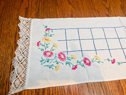 Vintage Embroidered Table Runner | Handcrafted Farmhouse Decor for Dining & Home | Unique Rustic Table Linen
