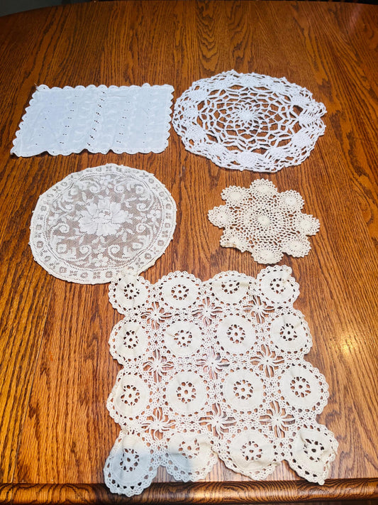 Vintage Lace Doilies Set of 5 - Handmade Antique Doilies for Home Decor & Crafts, Unique Table Decoration