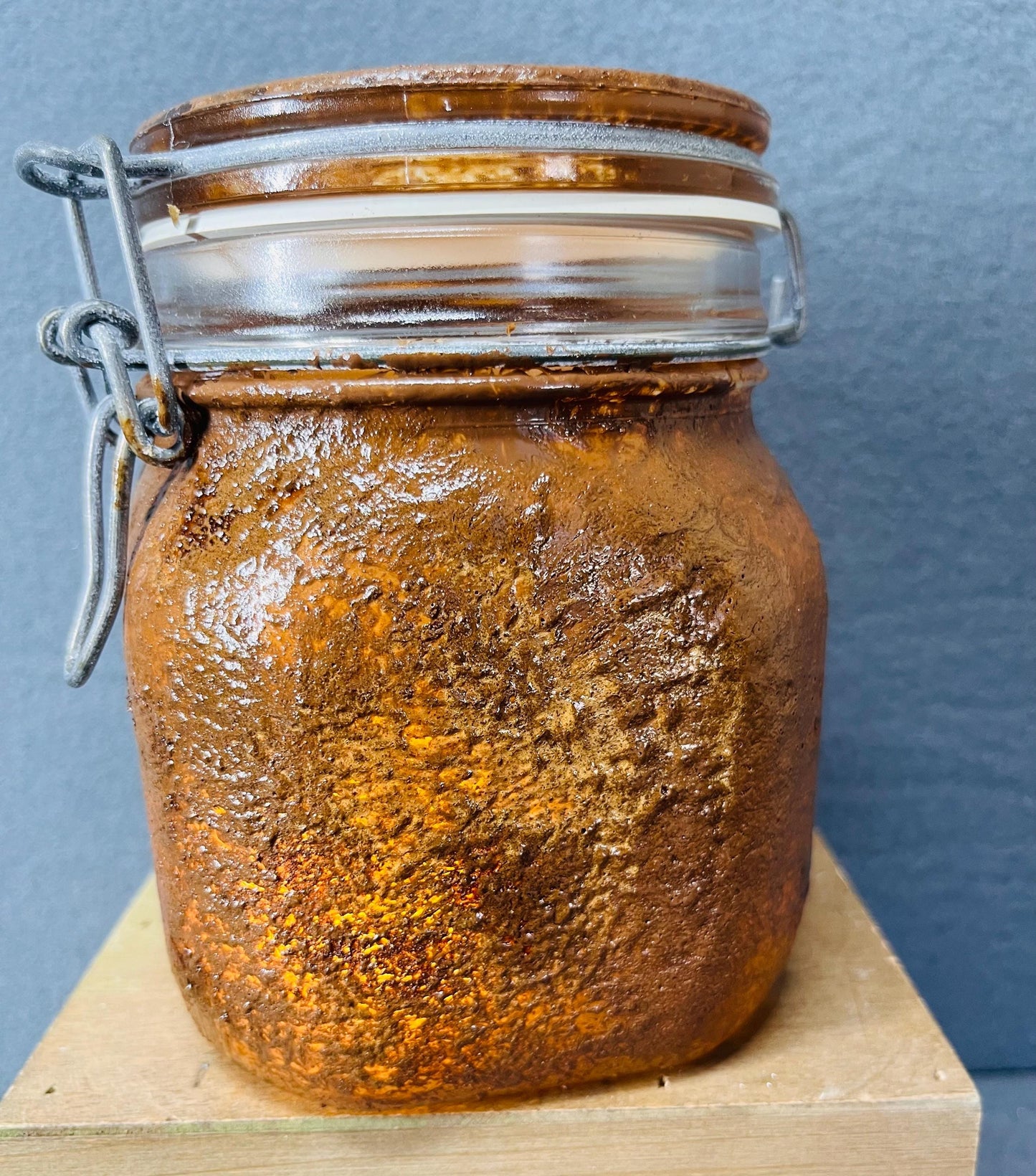 Baking Powder Jar with Battery Candle Holder, Grungy Vintage Kitchen Storage Container for Cooks & Bakers