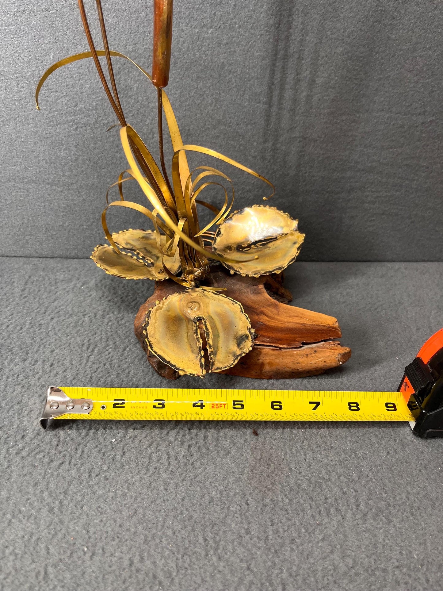 Mid Century Modern Brass & Live Edge Wood Shelf Display - Rustic Wall Mounted Storage, Natural Decor Accent