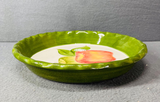 Williams-Sonoma Ceramic 9" Pie Plate, Scalloped Edge Stoneware Bakeware, Vintage Kitchenware, Apple Decor, Laurie Gales 1997