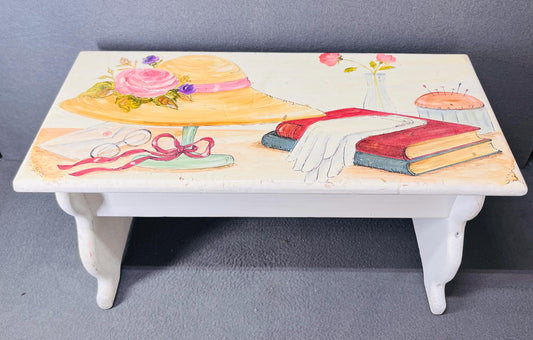 Vintage Hand Painted Step Stool Rustic Wooden Ladder Decor Antique Farmhouse Accent Seat