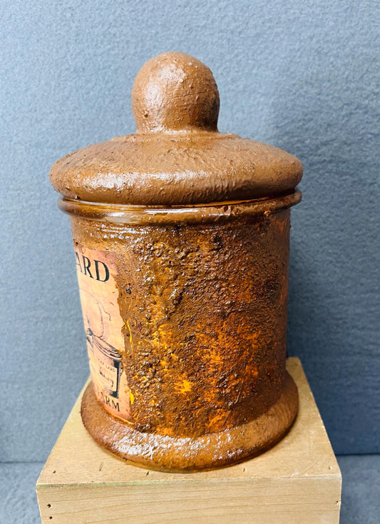 Grungy Leaf Lard Jar with Battery Candle - Rustic Home Decor, Vintage Style Lantern, Cozy Ambient Lighting, Autumn Decoration