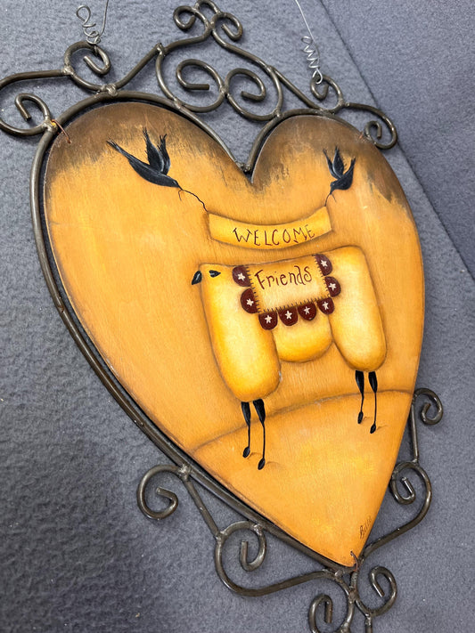 Primitive Welcome Friends Wall Hanging, Rustic Home Decor, Farmhouse Sign, Country Wall Art, Handmade Greeting Decor