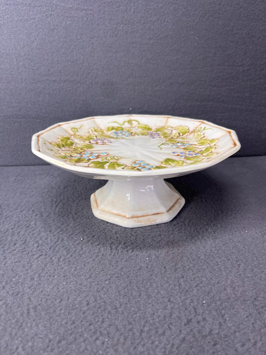 Vintage Vineyard Lefton China Cake Stand – Elegant Retro Dessert Plate, Collectible Serving Pedestal, Mid-Century Home Decor, Gift Idea