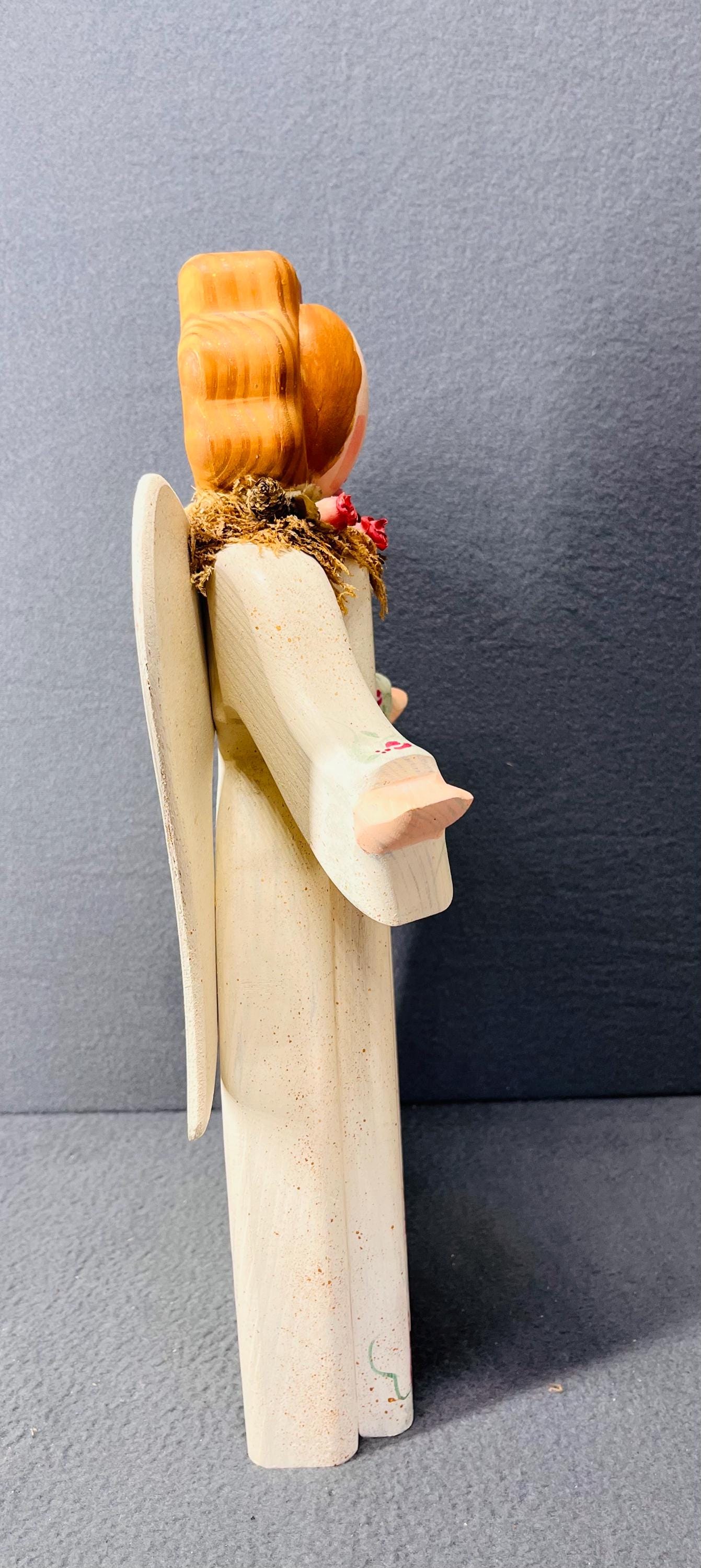 Tole Painted Wood Angel Decor, Handcrafted Rustic Christmas & Holiday Home Accent, Unique Gift for Winter Season