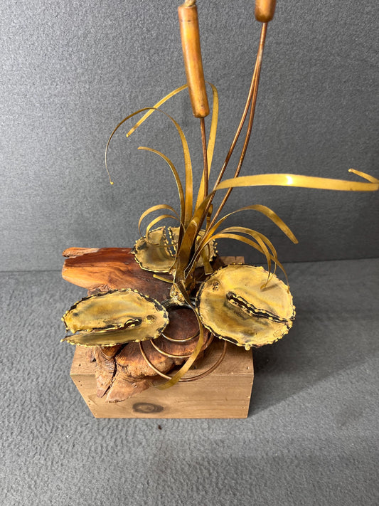 Mid Century Modern Brass & Live Edge Wood Shelf Display - Rustic Wall Mounted Storage, Natural Decor Accent