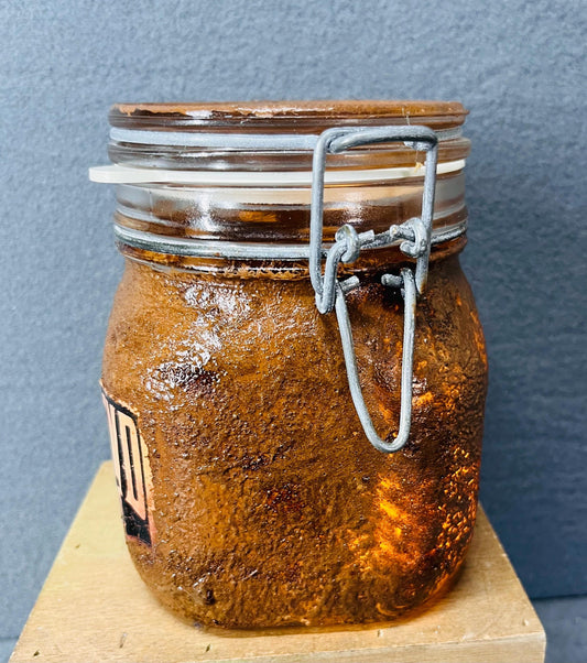 Baking Powder Jar with Battery Candle Holder, Grungy Vintage Kitchen Storage Container for Cooks & Bakers