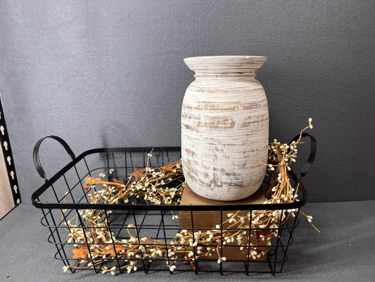 Distressed Wood Crock Vintage Rustic Farmhouse Decor Planter Vase Storage Jar Kitchen Container
