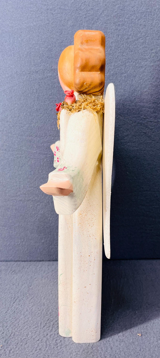 Tole Painted Wood Angel Decor, Handcrafted Rustic Christmas & Holiday Home Accent, Unique Gift for Winter Season
