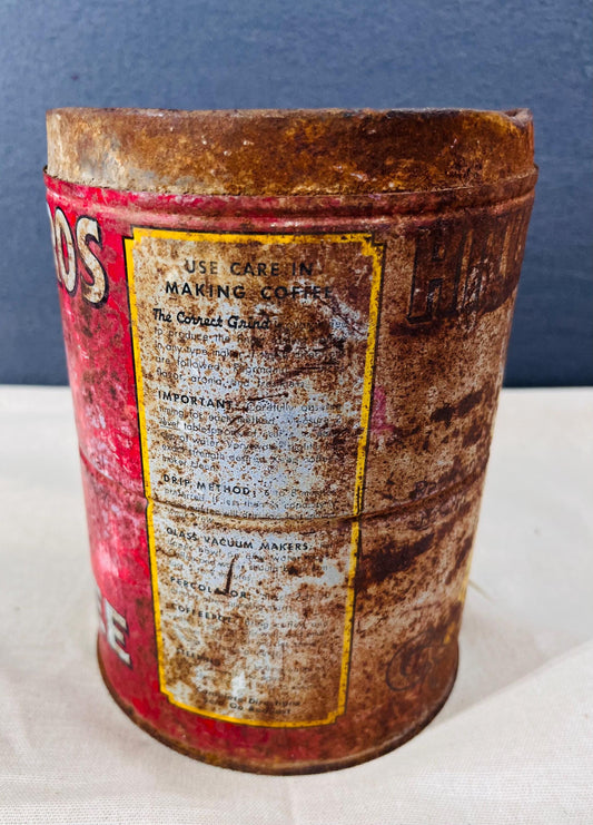 Vintage Hills Bros Rusty Coffee Can - Retro Kitchen Decor or Collector's Piece