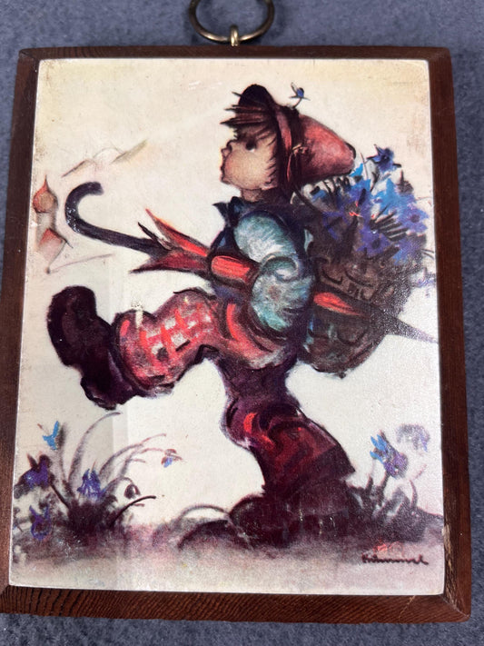 Vintage Hummel Plaque - Boy with Umbrella - Charming Wood Decoupage Wall Decor for Home & Garden, Collectible Art Piece