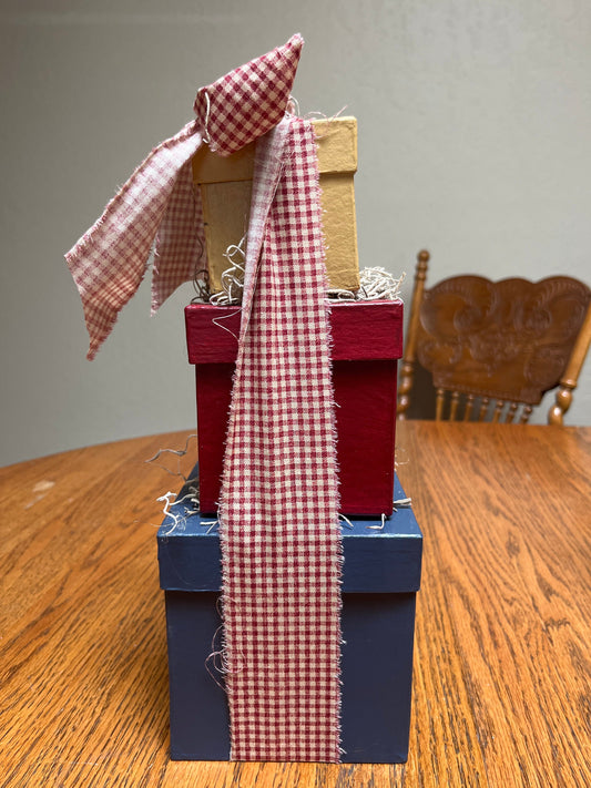 Handcrafted Primitive Americana Paper Mache Box Stack - Set of 3 | Rustic square distressed nesting boxes, Country farmhouse home decor