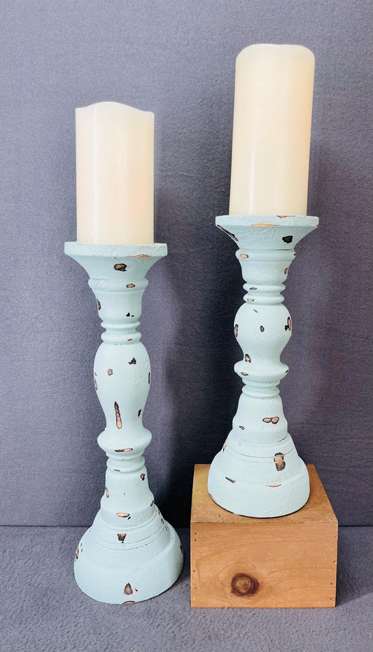 Heavily Distressed Wood Candlesticks | Rustic Centerpiece Decor & Vintage Home Accent | Unique Handmade Candle Holders