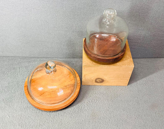Cheese Dome Large & Small Set - Glass Cheese Storage Cover with Wooden Base, Elegant Cheese Plate for Entertaining and Food Presentation