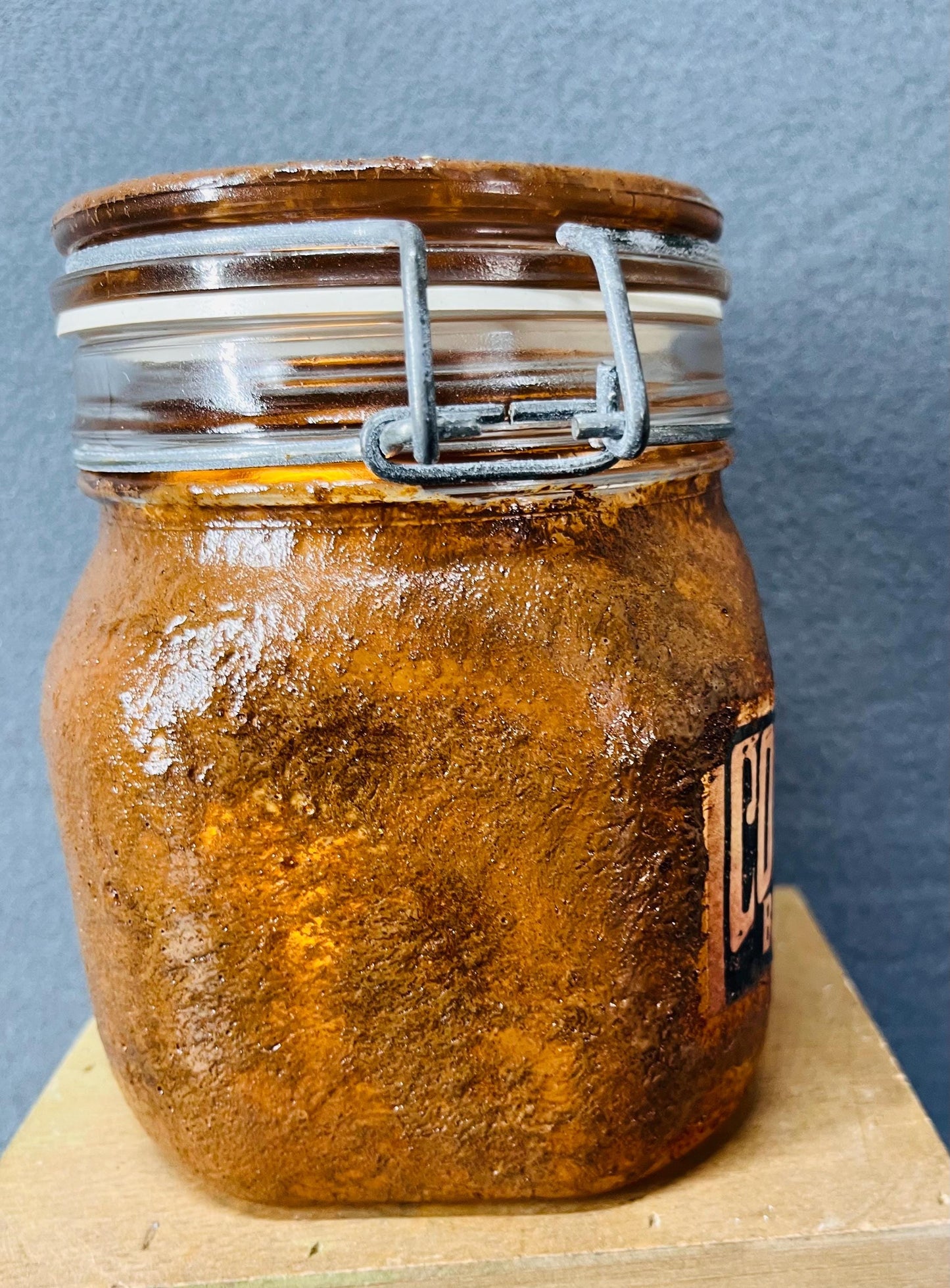 Baking Powder Jar with Battery Candle Holder, Grungy Vintage Kitchen Storage Container for Cooks & Bakers
