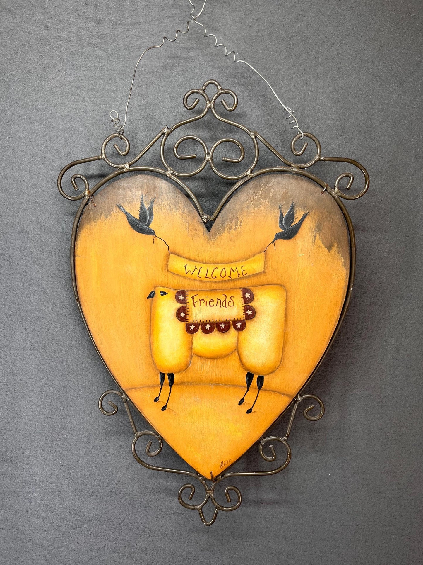 Primitive Welcome Friends Wall Hanging, Rustic Home Decor, Farmhouse Sign, Country Wall Art, Handmade Greeting Decor