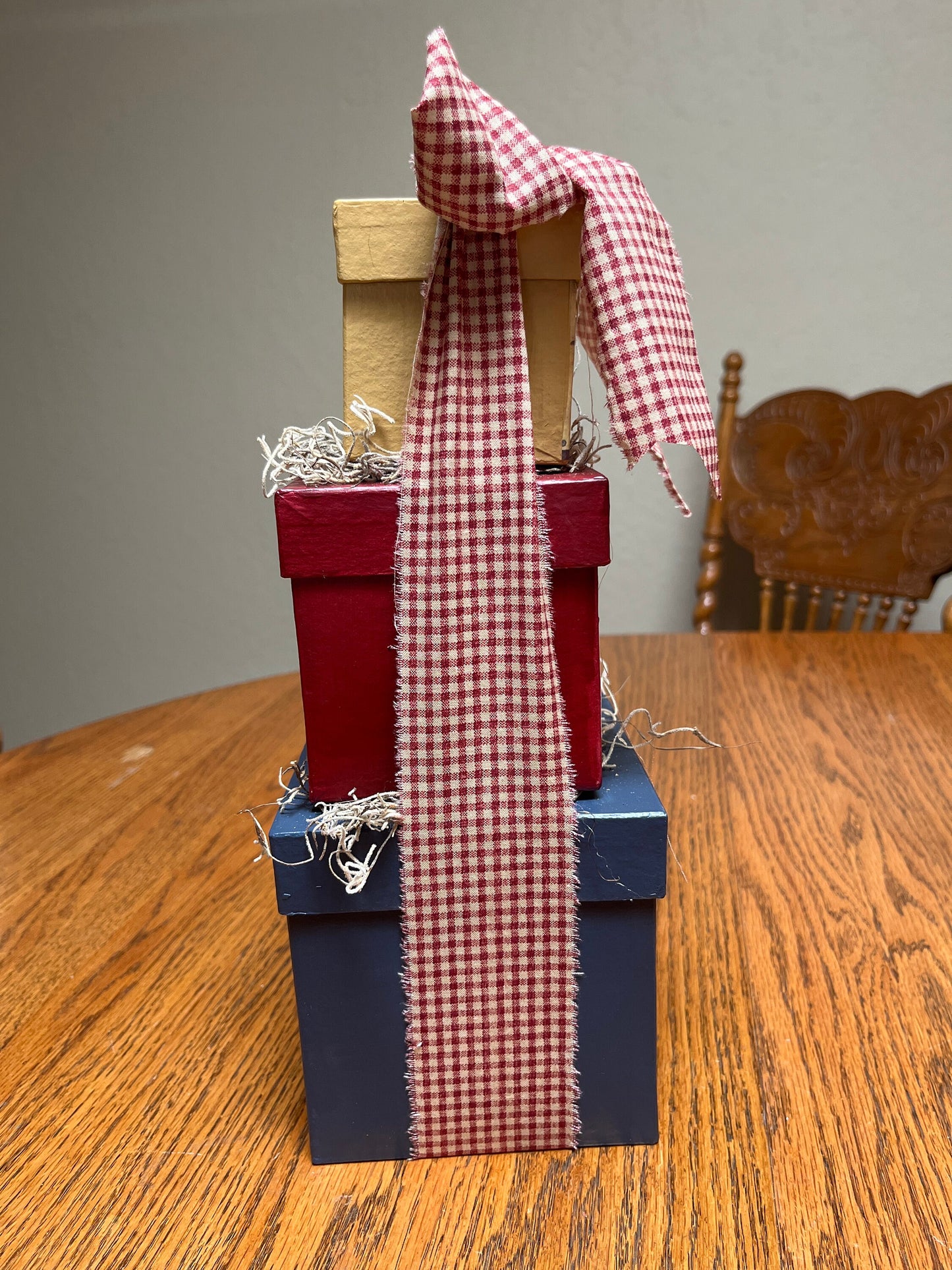 Handcrafted Primitive Americana Paper Mache Box Stack - Set of 3 | Rustic square distressed nesting boxes, Country farmhouse home decor