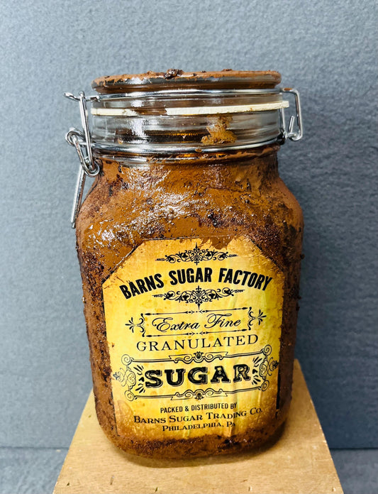 Grungy Sugar Jar with Battery Candle | Rustic Vintage Kitchen Decor & Ambient Lighting Container