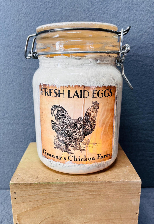 Rustic White Egg Jar with Battery Candle - Farmhouse Decor, Cozy Ambient Light, Decorative Lantern for Home & Wedding