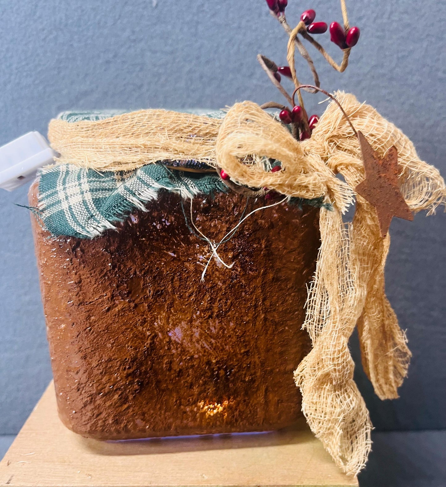 Leaf Lard Rustic Jar with Battery Powered Candle | Cozy Home Decor & Gift Idea | Farmhouse Style Candle Holder