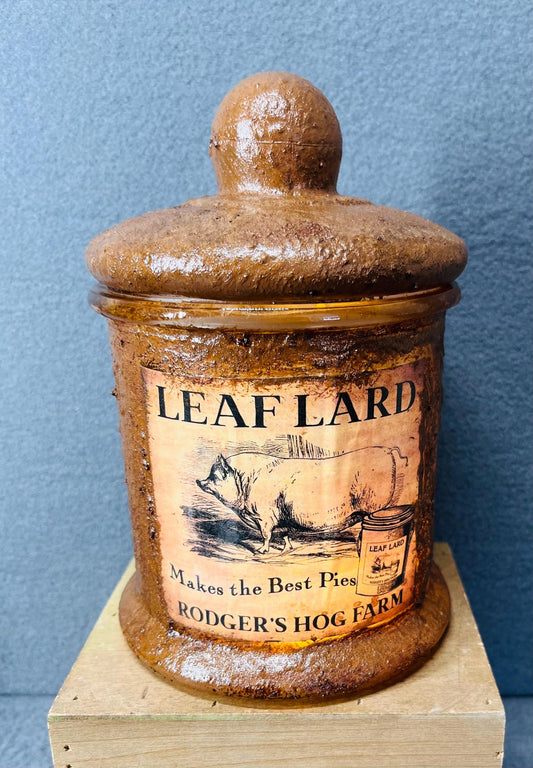 Grungy Leaf Lard Jar with Battery Candle - Rustic Home Decor, Vintage Style Lantern, Cozy Ambient Lighting, Autumn Decoration