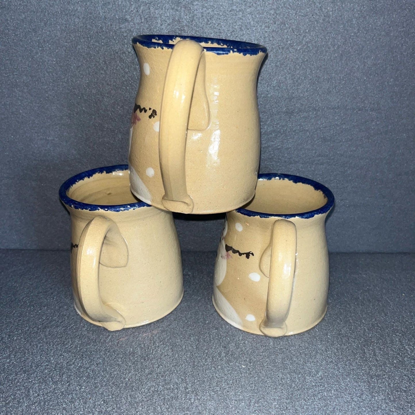 Judy Goodwin Signed Hand-Painted Snowman Mugs – Set of 3, Collectible Winter Drinkware, Cozy Holiday Gift Idea