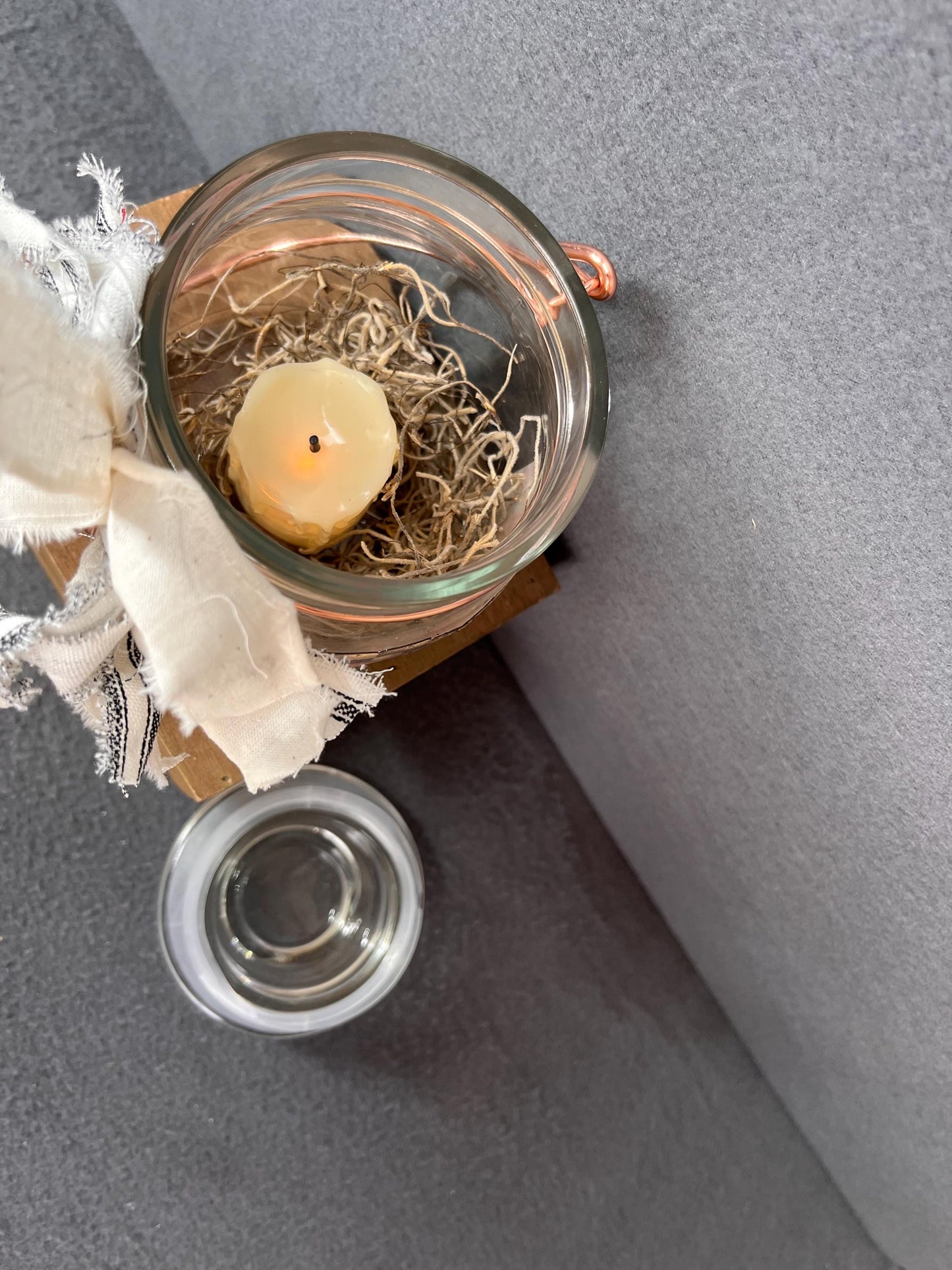 Primitive Glass Jar with Battery Candle| Rustic Primitive kitchen pantry jar - country farmhouse home decor