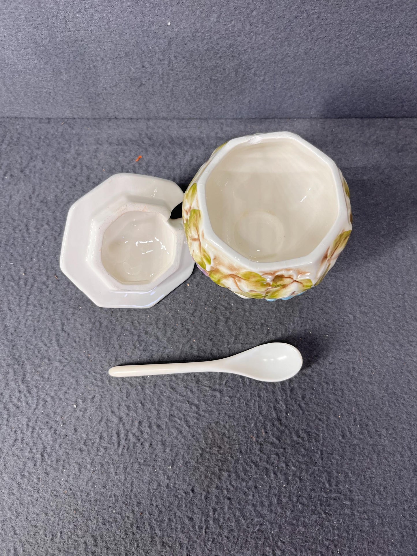 Vintage Lefton Grape Motif Jelly Jam Honey Jar with Spoon Grapevine Japan Collectible 3031