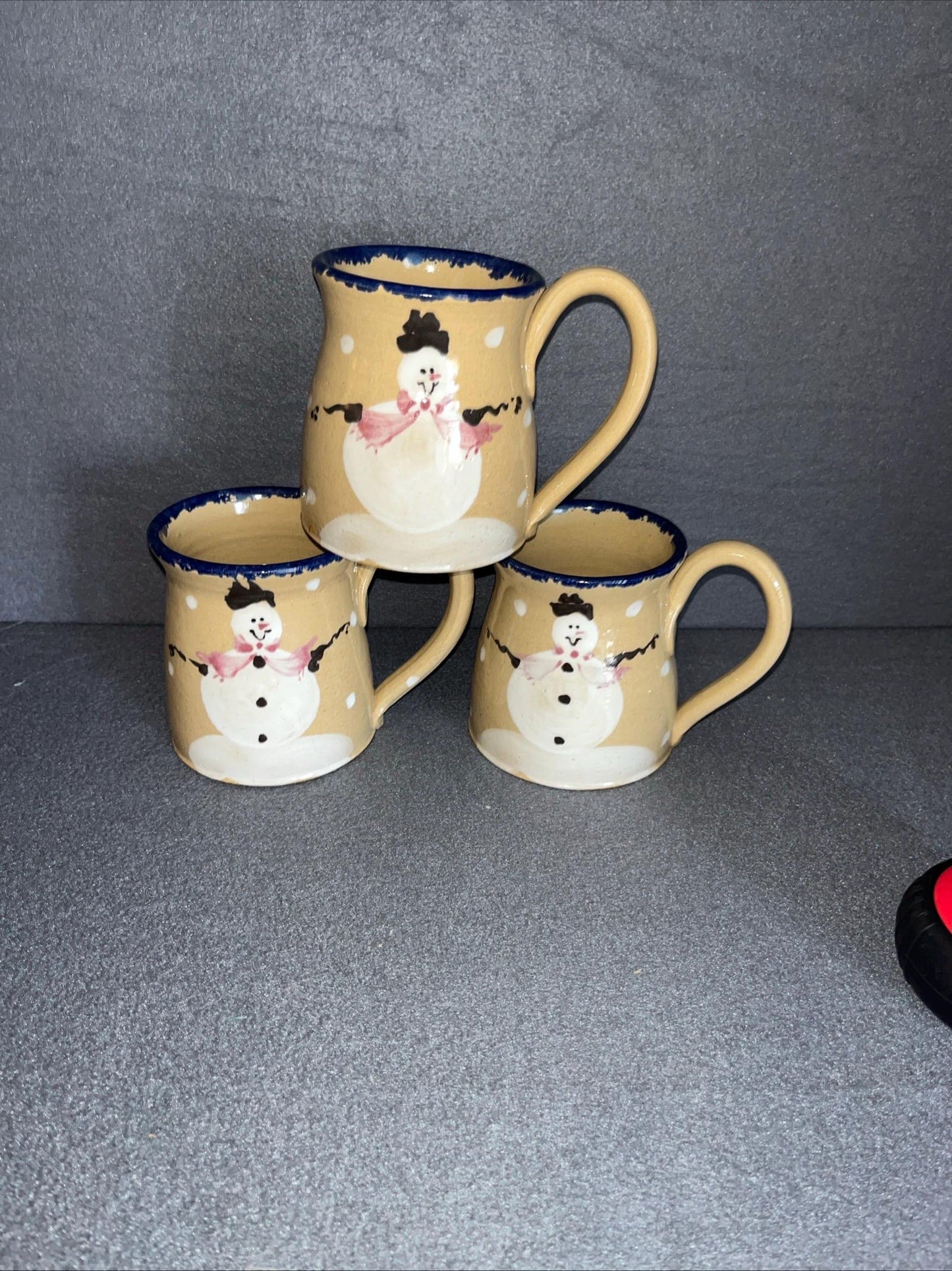 Judy Goodwin Signed Hand-Painted Snowman Mugs – Set of 3, Collectible Winter Drinkware, Cozy Holiday Gift Idea
