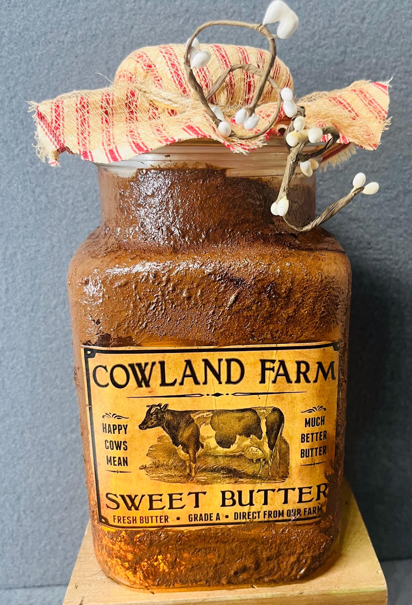 Sweet Butter Rustic Jar with Battery Powered Candle | Cozy Home Decor, Farmhouse Style, Table Centerpiece, Gift Idea