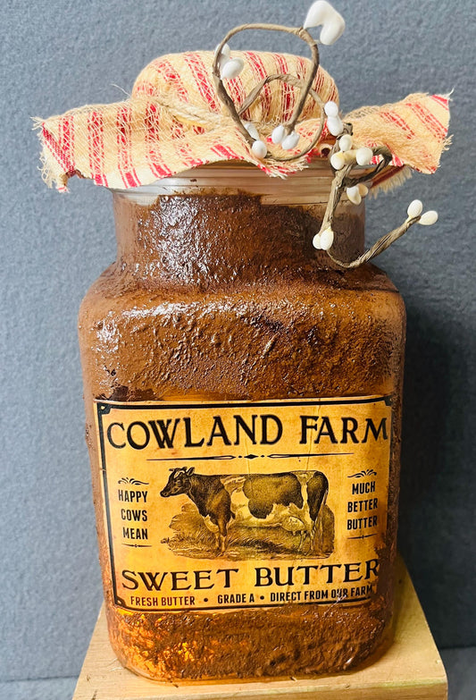 Sweet Butter Rustic Jar with Battery Powered Candle | Cozy Home Decor, Farmhouse Style, Table Centerpiece, Gift Idea