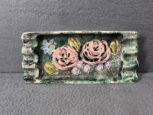 Vintage Sascha Brastoff Vanity Fair Large Floral Dish Signed Mid Century Decorative Tray