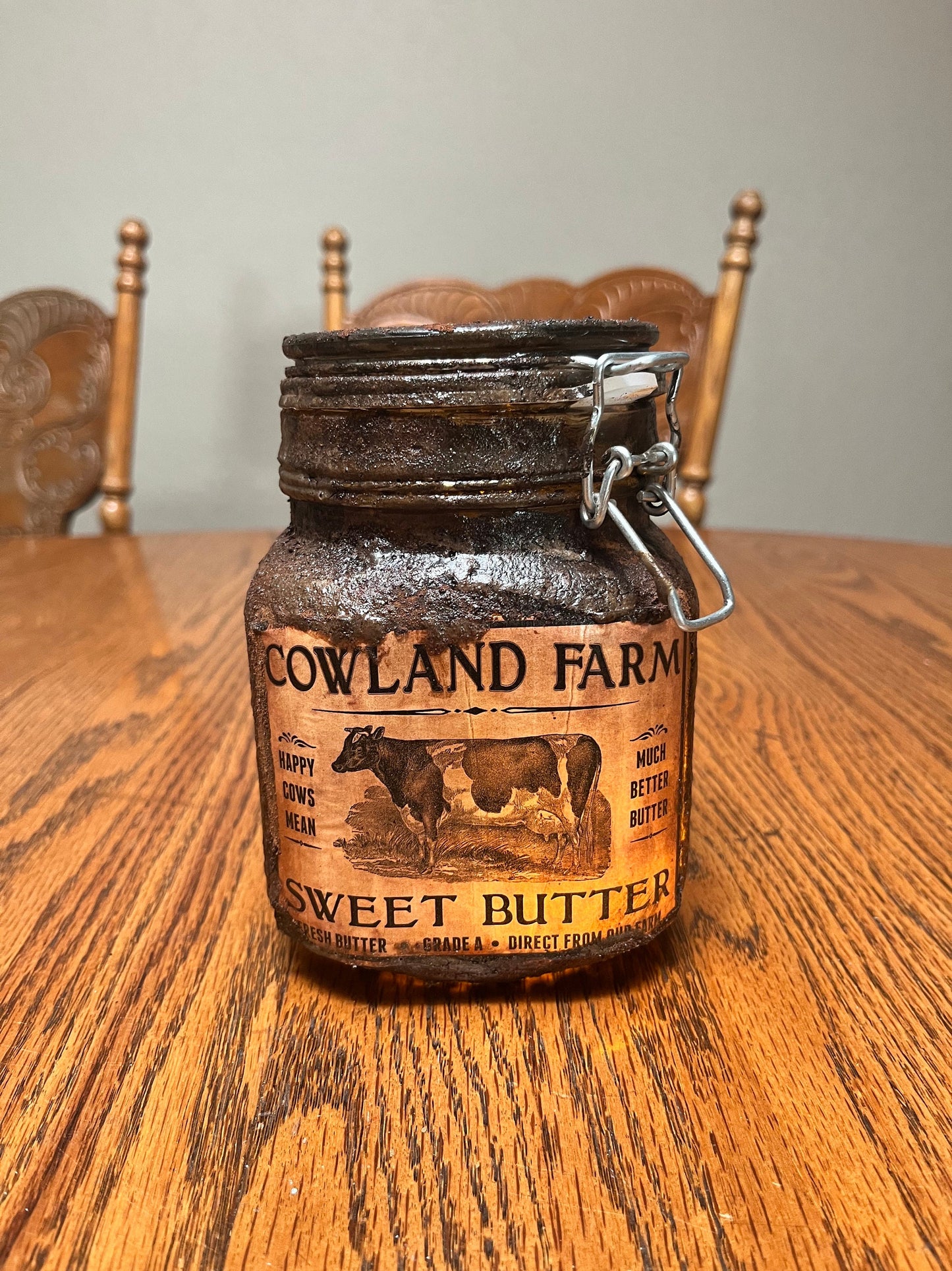 Rustic Grungy Sweet Butter Jar | Distressed Light for Pantry Storage & Spice Decor