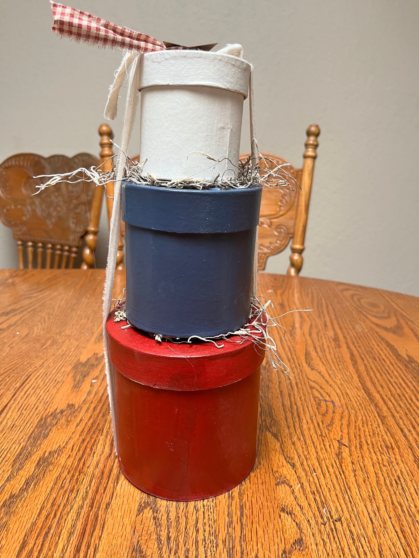 Primitive Patriotic Hand-Painted Boxes Set of 3 | Rustic Americana Decor, Round Nesting Boxes for Country Home Decor