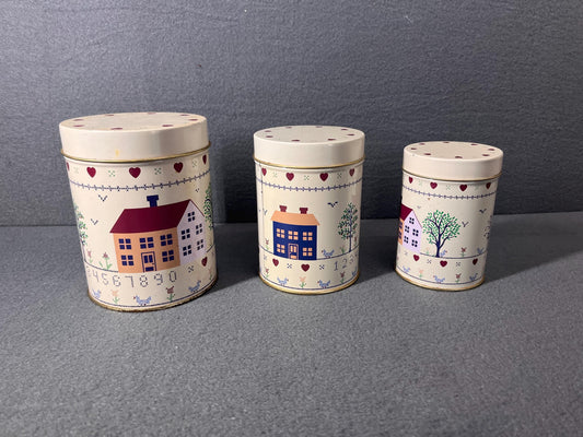 Vintage 1980s Metal Canister Set of 3 - Retro Kitchen Decor - Tin Storage Containers for Home & Office