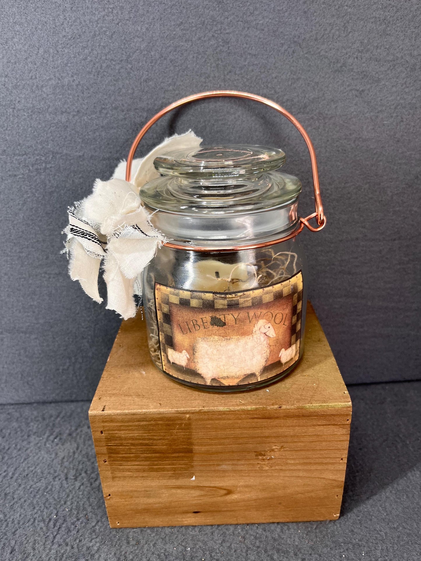 Primitive Glass Jar with Battery Candle| Rustic Primitive kitchen pantry jar - country farmhouse home decor