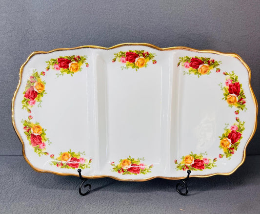 Royal Albert China OLD COUNTRY ROSES Divided Server, 17" 3-Part Platter for Entertaining & Serving, Vintage Tableware