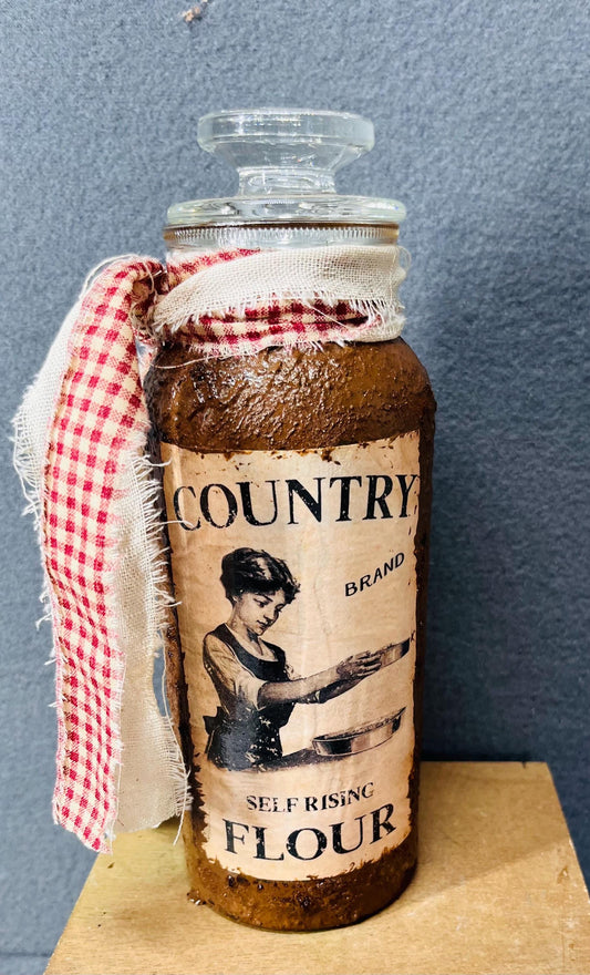 Country Flour Jar with Airtight Lid – Rustic Kitchen Storage Container for Baking & Pantry Organization, Vintage Ceramic Canister