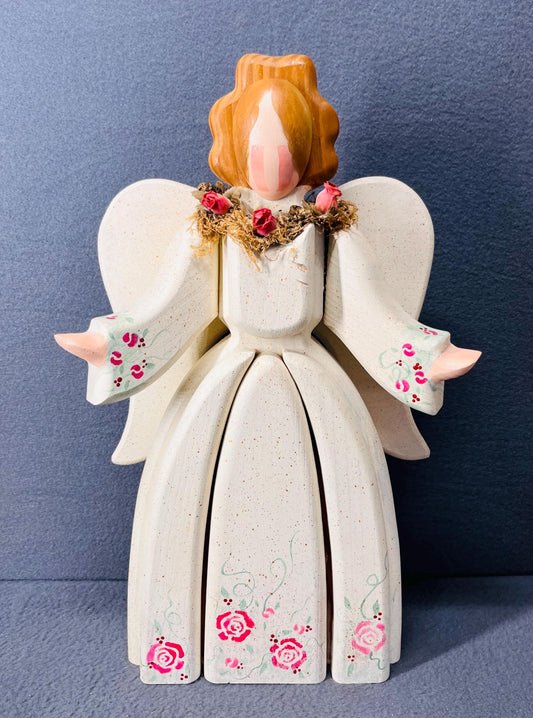 Tole Painted Wood Angel Decor, Handcrafted Rustic Christmas & Holiday Home Accent, Unique Gift for Winter Season