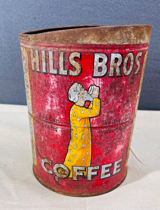 Vintage Hills Bros Rusty Coffee Can - Retro Kitchen Decor or Collector's Piece