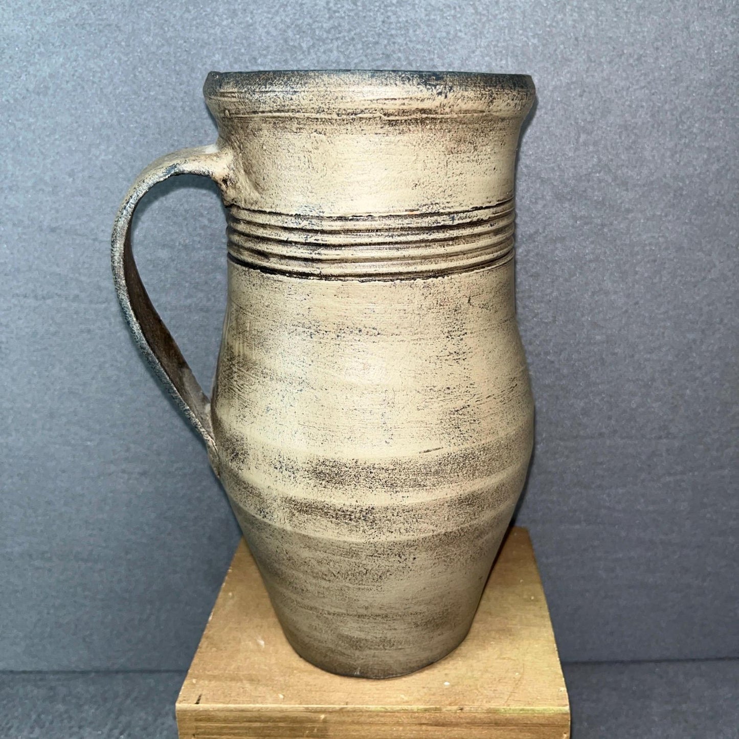 Vintage Colonial Stoneware Pitcher 8-3/4" Tall Red Pottery Sturbridge MA Antique Ceramic Jug