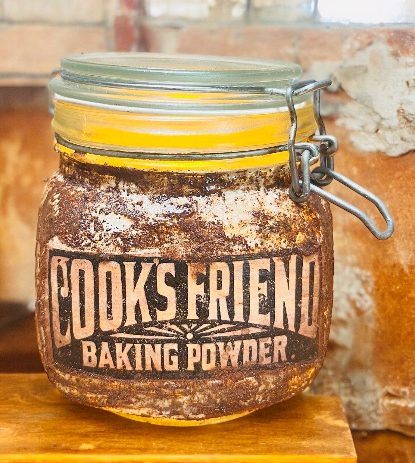 Primitive Grubby Baking Powder Jar - Rustic Farmhouse Decor & Distressed Handmade Pantry Accent with Candle